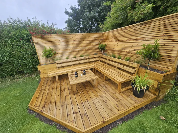 The timber seating and deck from another angle.