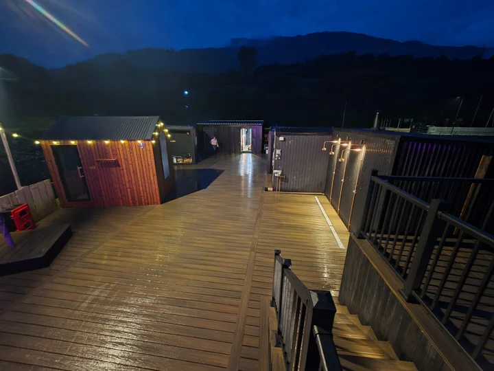 The deck layout viewed from the upper level.